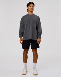 Man wearing Classic Heavyweight FLXCotton Oversized LS Tee - Dark Storm Washed | Model:George | Size:M | Thumbnail Index: 4