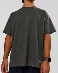 Man wearing Strata Heavyweight Oversized Tee - Onyx | Model:George | Size:M | Thumbnail Index: 5