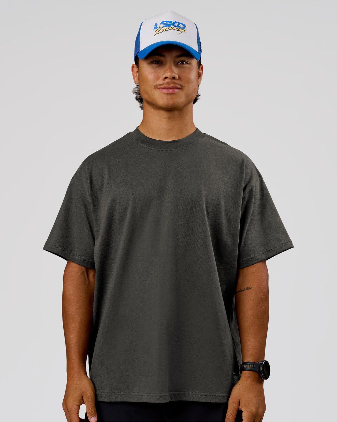 Man wearing Strata Heavyweight Oversized Tee - Onyx | Model:George | Size:M - view 1