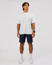 Man wearing VS26 Journey FLXCotton Oversize Tee - White-Black | Model:George | Size:M | Thumbnail Index: 10