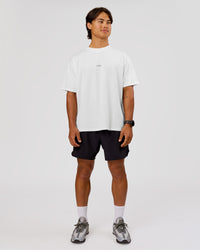 Man wearing VS26 MFBS FLXCotton Oversize Tee - White-Black | Model:George | Size:M | Thumbnail Index: 8