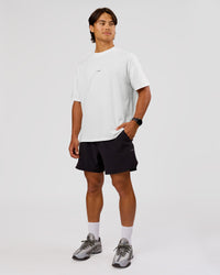 Man wearing VS26 MFBS FLXCotton Oversize Tee - White-Black | Model:George | Size:M | Thumbnail Index: 10