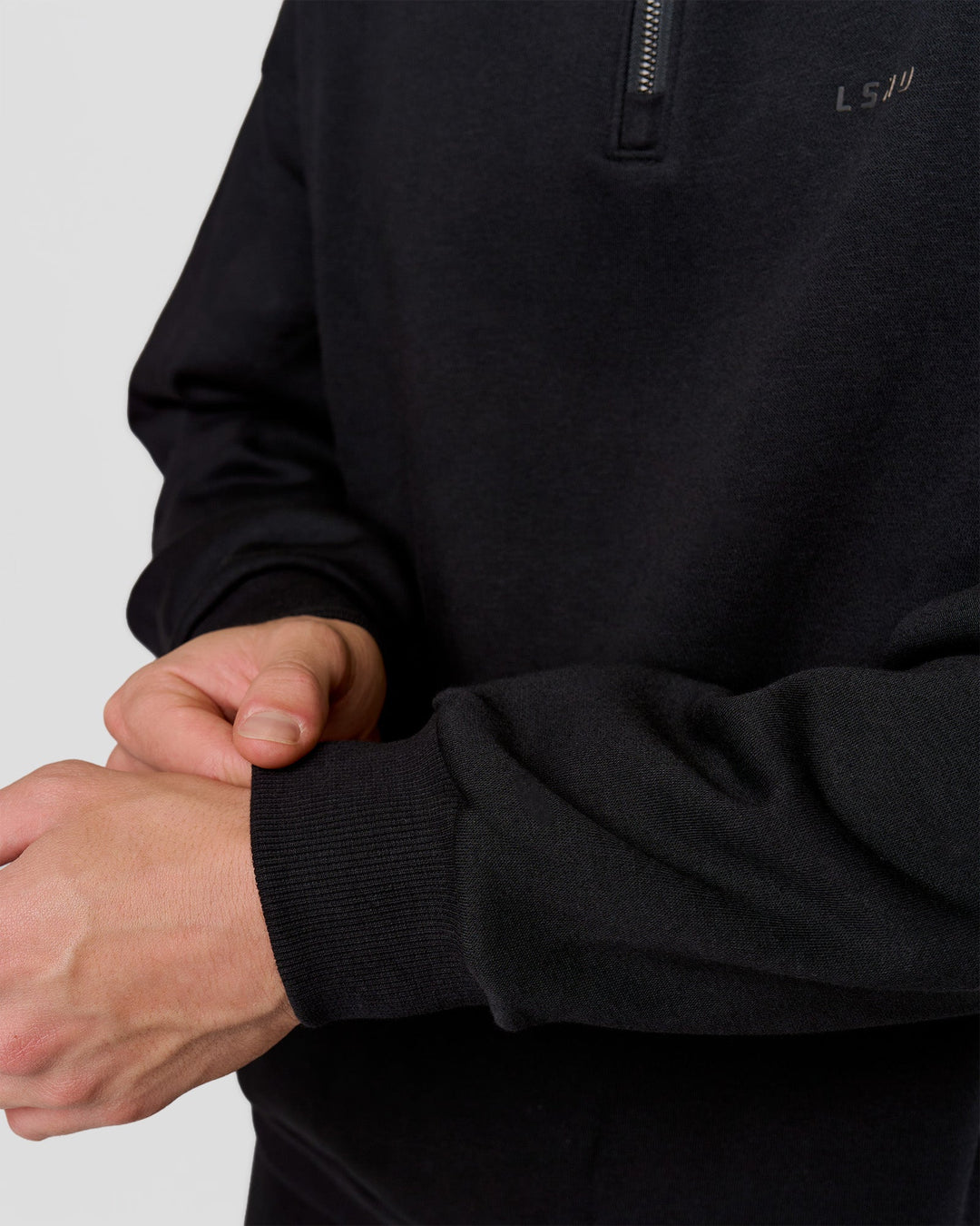 Man wearing Base Quarter Zip Sweater - Black | Model:Leandro | Size:M - view 4
