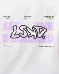 Man wearing Benchmark FLXCotton Oversized Tee - White-Pale Lilac | Model:Leandro | Size:M | Thumbnail Index: 10