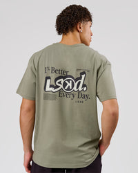Man wearing Blended FLXCotton Oversize Tee  - Fog | Model:Leandro | Size:M | Thumbnail Index: 1