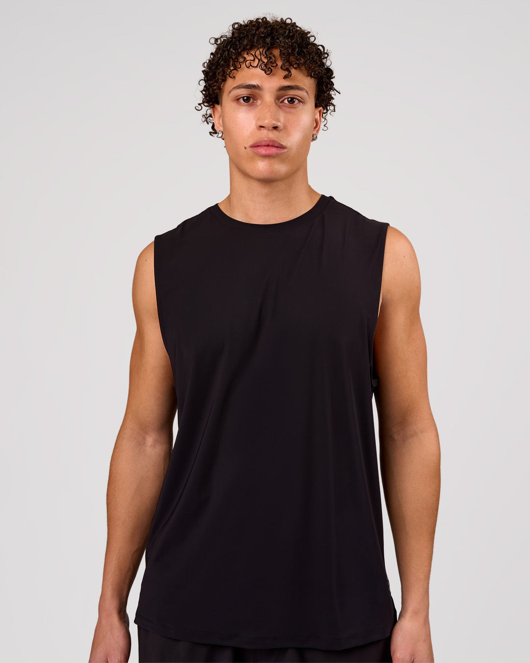 Man wearing Cadence MicroMotion Muscle Tank - Black | Model:Leandro | Size:M - view 4