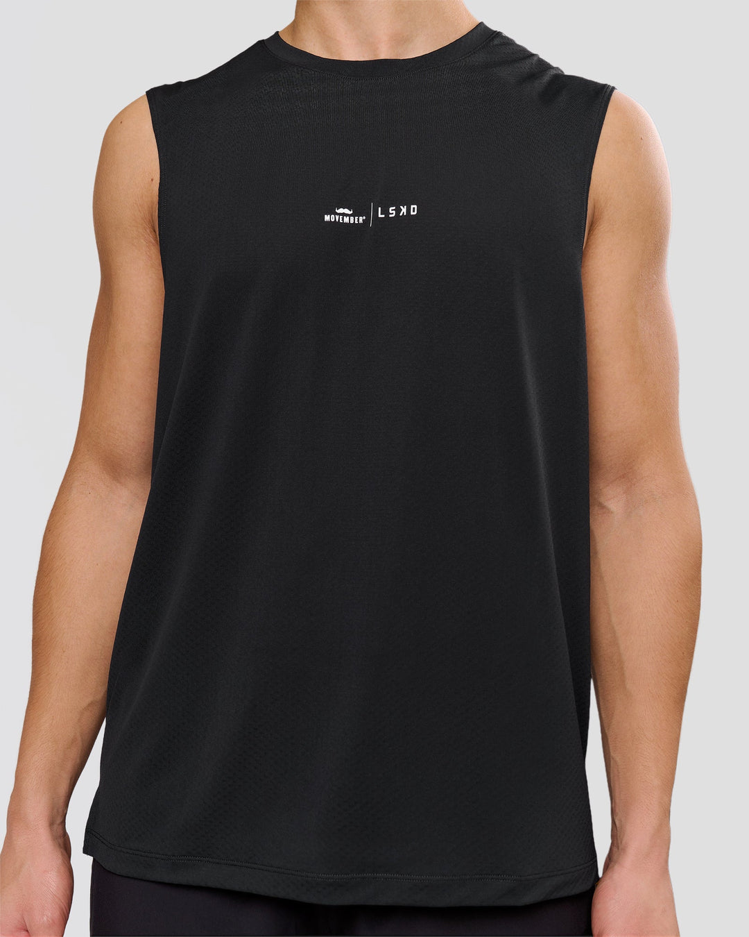 Man wearing Movember x LSKD Rep Muscle Training Tank - Black | Model:Leandro | Size:M - view 5