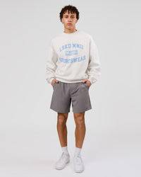 Man wearing Playbook Boxy Crew Sweater - Silver Marl-Open Air | Model:Leandro | Size:M | Thumbnail Index: 7