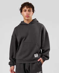 Man wearing Playbook Boxy Hoodie - Onyx-Off White | Model:Leandro | Size:M | Thumbnail Index: 4
