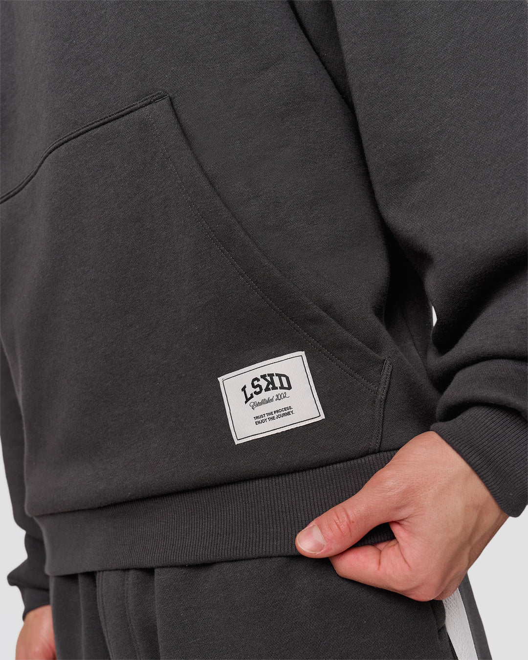 Man wearing Playbook Boxy Hoodie - Onyx-Off White | Model:Leandro | Size:M - view 7