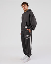 Man wearing Playbook Boxy Hoodie - Onyx-Off White | Model:Leandro | Size:M | Thumbnail Index: 8