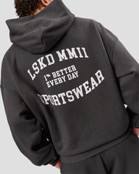 Man wearing Playbook Boxy Hoodie - Onyx-Off White | Model:Leandro | Size:M | Thumbnail Index: 11