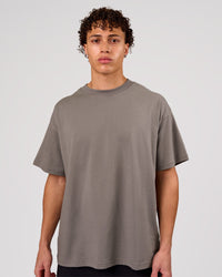 Man wearing Shadow Mark Heavyweight Oversized Tee - Storm Front-Onyx | Model:Leandro | Size:M | Thumbnail Index: 3