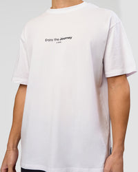 Man wearing VS1 Enjoy The Journey FLXCotton Oversize Tee - White | Model:Leandro | Size:M | Thumbnail Index: 3