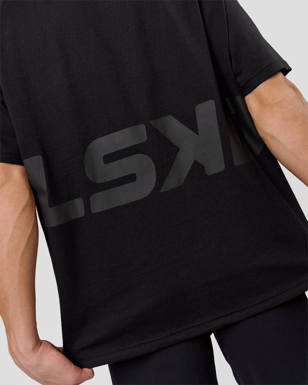 Man wearing Shadow Mark Heavyweight Oversized Tee - Black-Onyx | Model:Leandro | Size:M - view 8