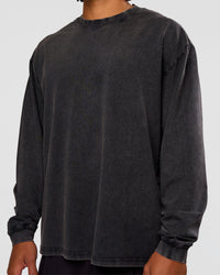 Man wearing Clear Vision Heavyweight FLXCotton Oversized LS Tee - Black Washed-Black | Model:Malebo | Size:M | Thumbnail Index: 8