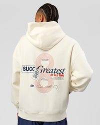 Man wearing Greatest of All Time Heavyweight Oversized Hoodie - Off White | Model:Malebo | Size:M | Thumbnail Index: 2