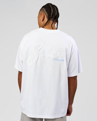 Man wearing Strong is Beautiful Heavyweight Oversized Tee - White | Model:Malebo | Size:M | Thumbnail Index: 3