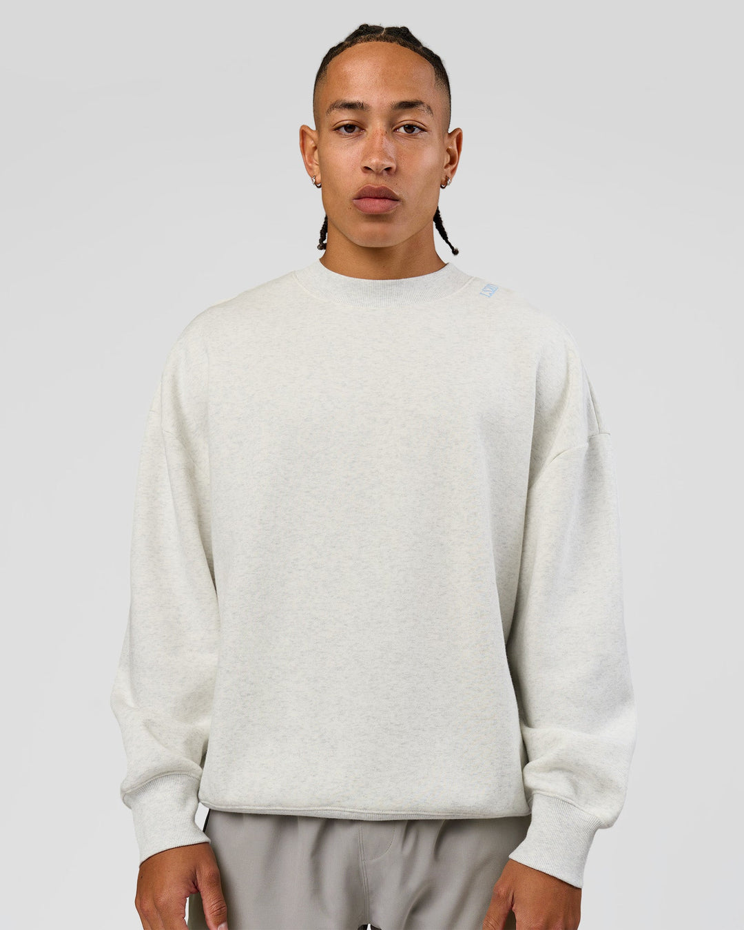 Man wearing Strong is Beautiful Oversized Sweater - Silver Marl | Model:Malebo | Size:M - view 13