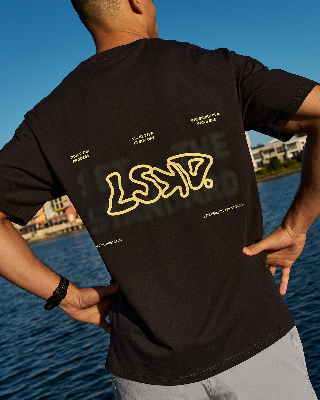 Man wearing Benchmark FLXCotton Oversized Tee - Onyx-Yellow Fizz - view 6