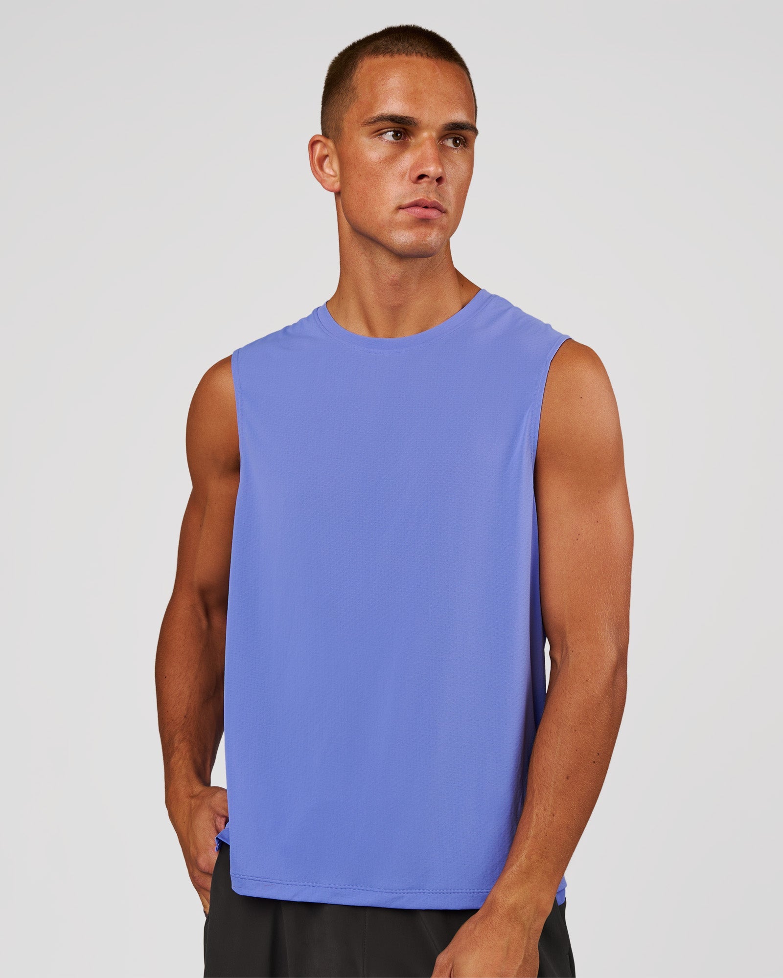 Man wearing Rep Muscle Training Tank - Bluebell | Model:Rep | Size:M