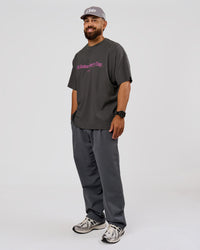 Man wearing VS6 1% Better Fathers Day FLXCotton Oversized Tee - Dark Storm | Model:Jordan | Size:XL | Thumbnail Index: 16