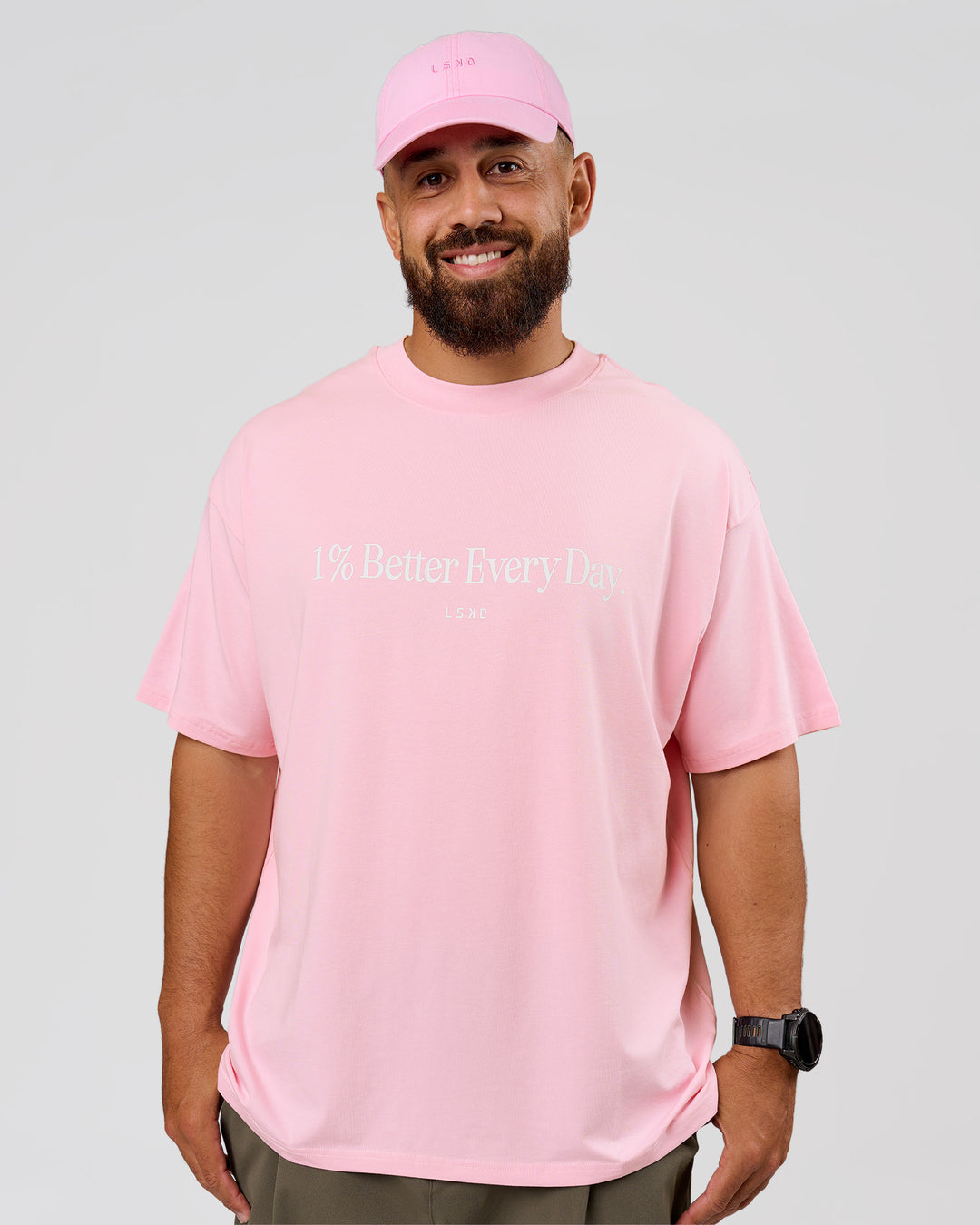 Man wearing VS6 1% Better Fathers Day FLXCotton Oversized Tee - Marshmallow | Model:Jordan | Size:XL - view 9