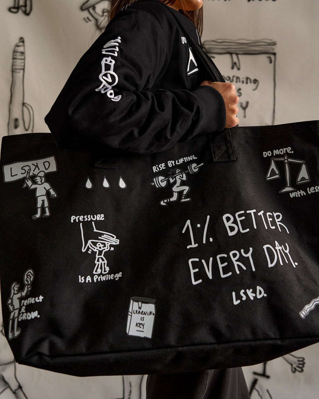 Studio image of Andrew J. Steel x LSKD Canvas Tote - Black Washed - view 2
