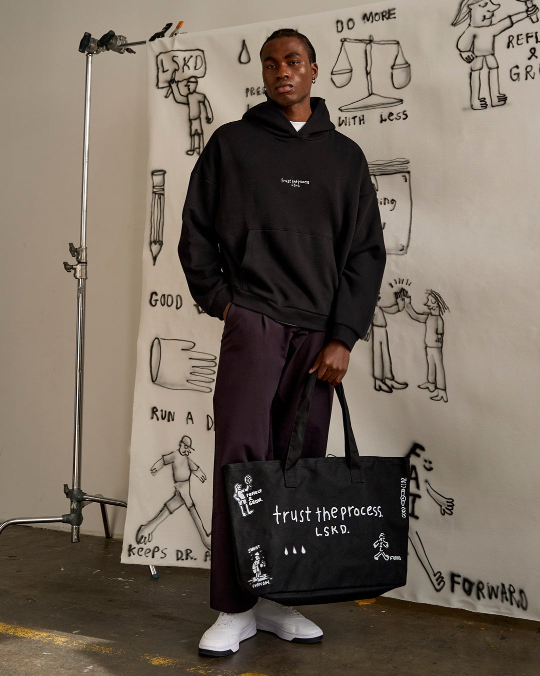 Studio image of Andrew J. Steel x LSKD Canvas Tote - Black Washed - view 12