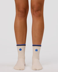 Studio image of Better Pilates Grip Sock 2.0 - Off White-Bluebell | Thumbnail Index: 4