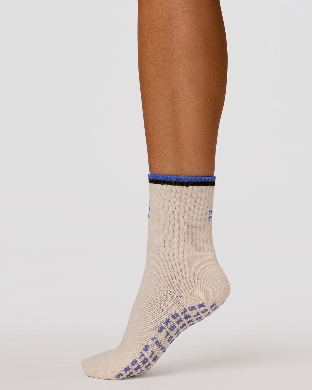 Studio image of Better Pilates Grip Sock 2.0 - Off White-Bluebell - view 2