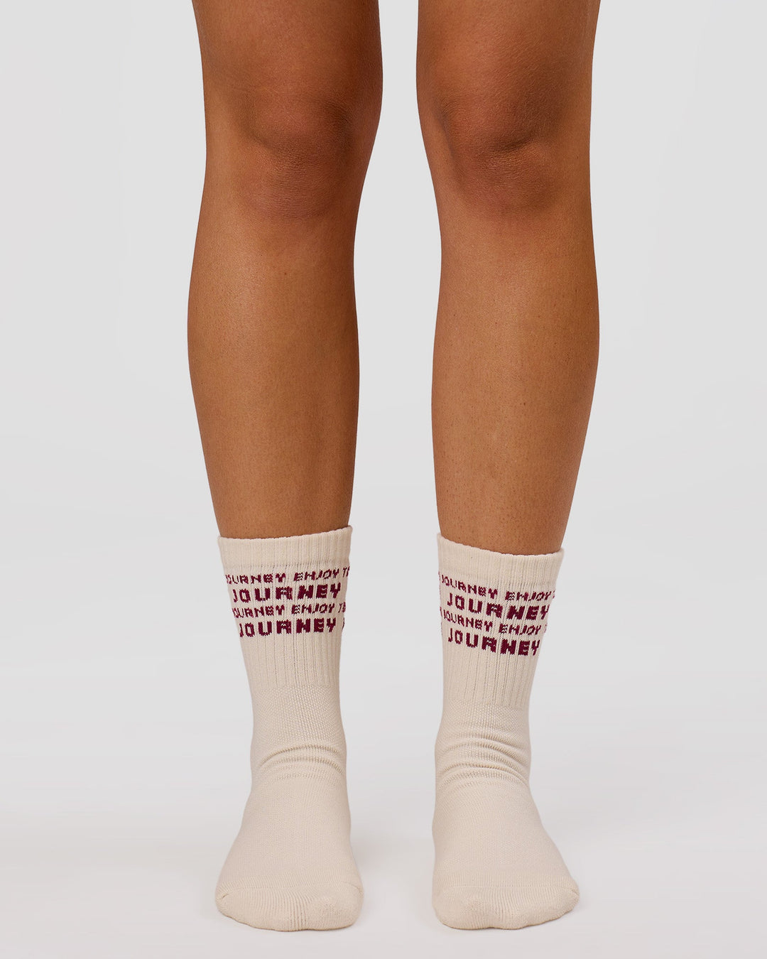 Studio image of Enjoy the Journey Pilates Grip Socks - Off White-Plum Caspia - view 4
