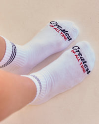 Studio image of Greatest of All Time Quarter Socks - White-Multi | Thumbnail Index: 0