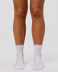 Studio image of Motion Performance Frill Socks - White-Pink Rose | Thumbnail Index: 5