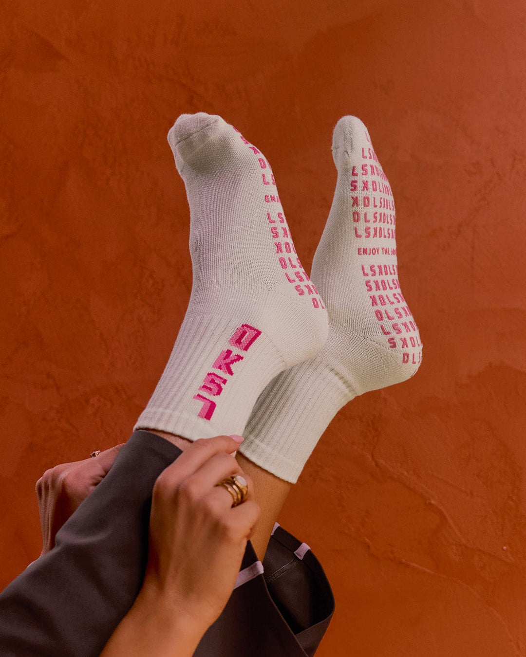 Studio image of Studio Pilates Grip Sock - Off White-Pink Rose - view 1