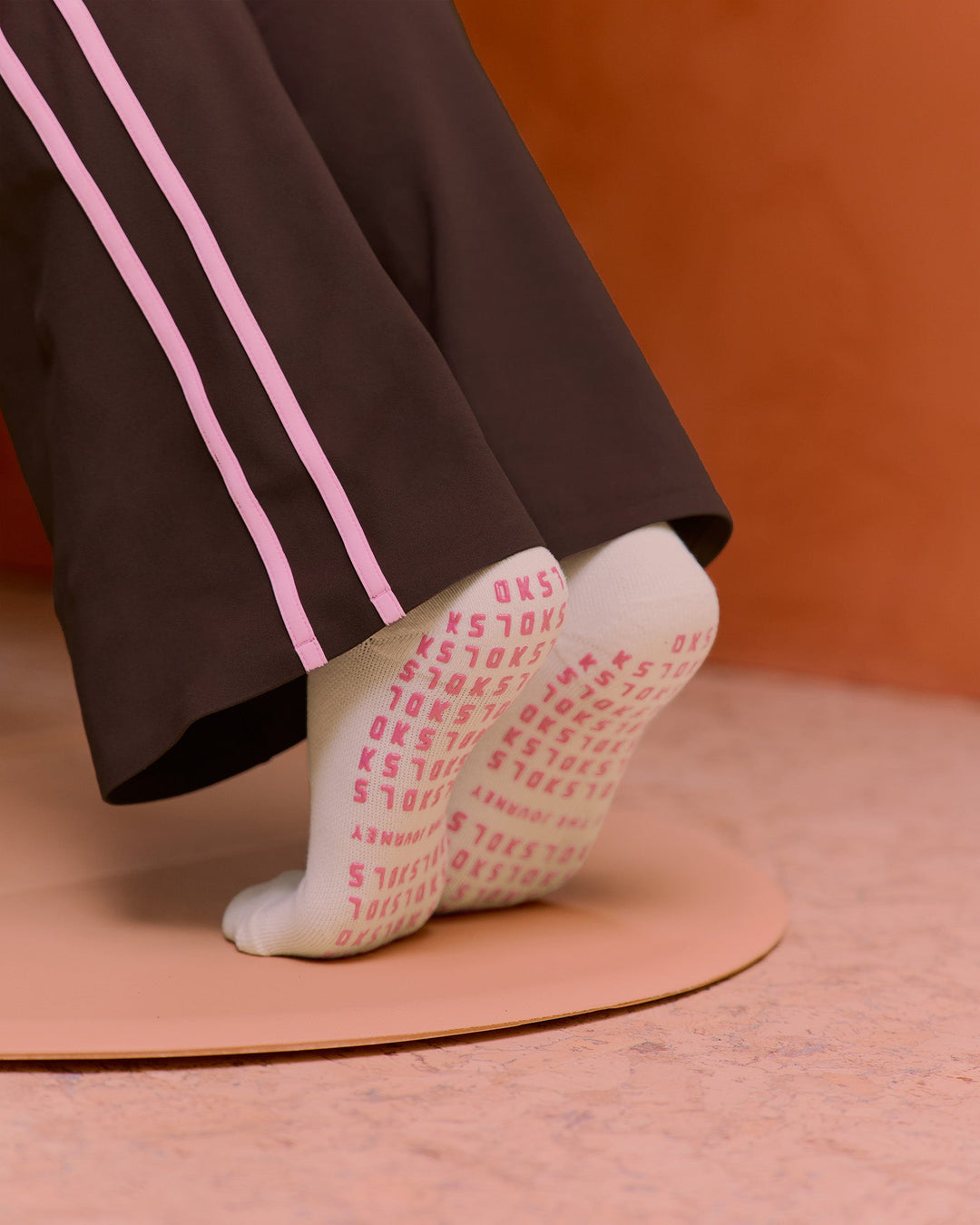 Studio image of Studio Pilates Grip Sock - Off White-Pink Rose - view 3