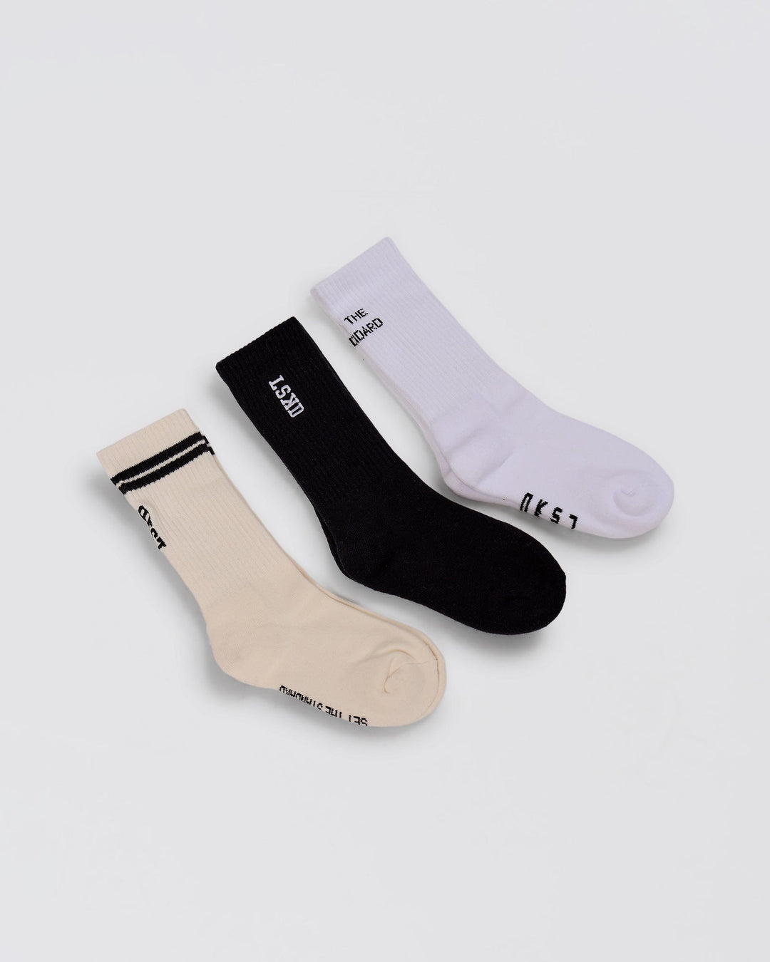 Studio image of The New Standard Crew Socks 3 Pack - Off White-White-Black - view 1