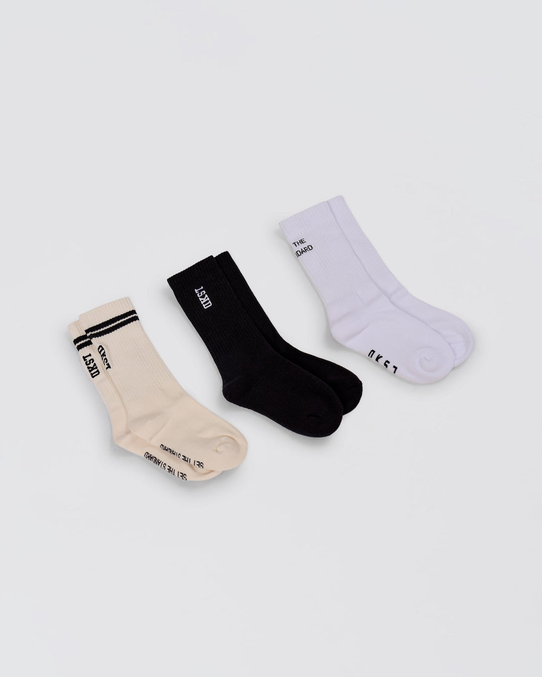 Studio image of The New Standard Crew Socks 3 Pack - Off White-White-Black - view 3