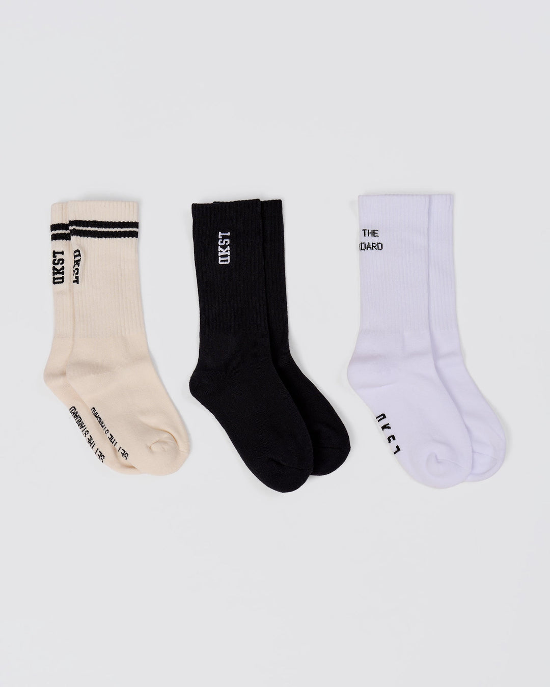 Studio image of The New Standard Crew Socks 3 Pack - Off White-White-Black - view 4