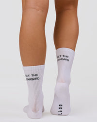 Studio image of The New Standard Crew Socks 3 Pack - Off White-White-Black | Thumbnail Index: 4