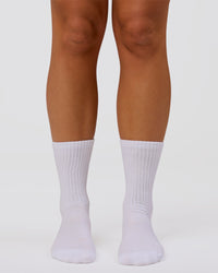Studio image of The New Standard Crew Socks 3 Pack - Off White-White-Black | Thumbnail Index: 8