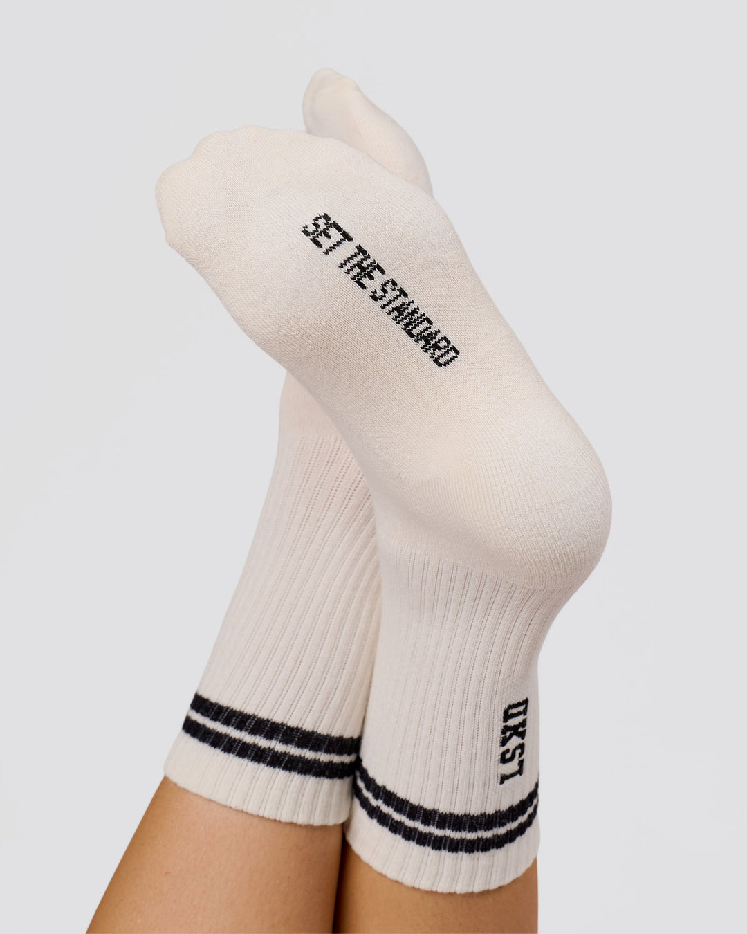 Studio image of The New Standard Crew Socks 3 Pack - Off White-White-Black - view 10
