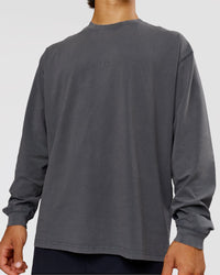 Man wearing Classic Heavyweight FLXCotton Oversized LS Tee - Dark Storm Washed | Model:George | Size:M | Thumbnail Index: 1