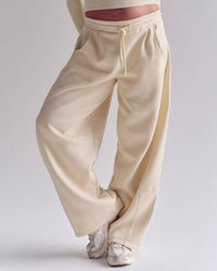 Woman wearing Bree Barrel Fleece Track Pant - Vanilla Bean | Model:Bree | Size:M | Thumbnail Index: 6