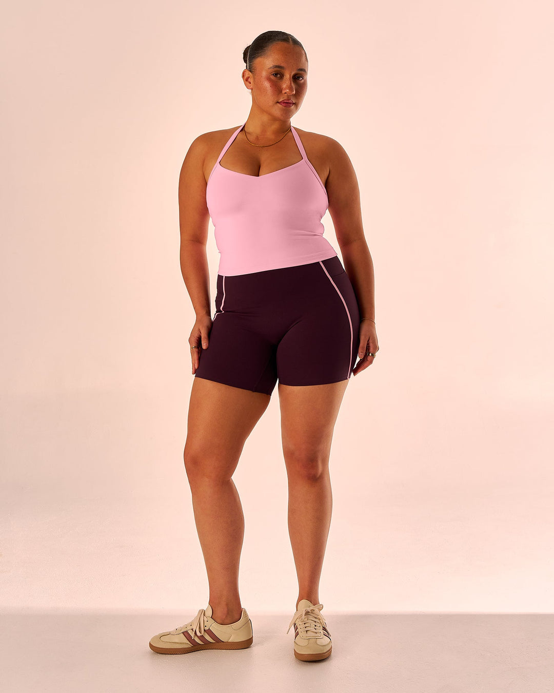 Woman wearing Unleash Shelf Bra Tank - Pink Rose | Model:Simmy | Size:M - view 7