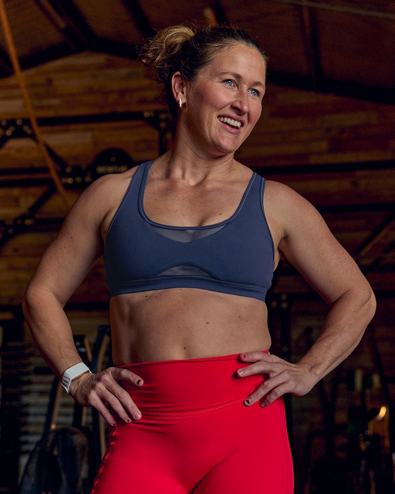 Woman wearing Unstoppable Racerback Sports Bra - Future Navy | Model:Tia | Size:M