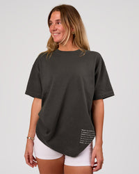 Woman wearing Block Heavyweight Oversized Tee  - Onyx-Alloy | Model:Amity | Size:S | Thumbnail Index: 2