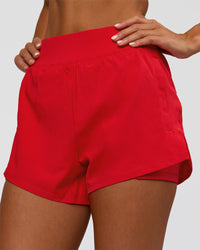 Woman wearing Challenger 3" Lined Performance Short - Scarlet | Model:Amity | Size:S | Thumbnail Index: 7