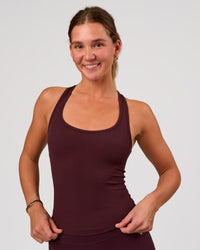Woman wearing Flow Rep Scoop Neck Tank - Cherry Lacquer | Model:Amity | Size:S | Thumbnail Index: 2