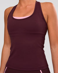 Woman wearing Flow Rep Scoop Neck Tank - Cherry Lacquer | Model:Amity | Size:S | Thumbnail Index: 6